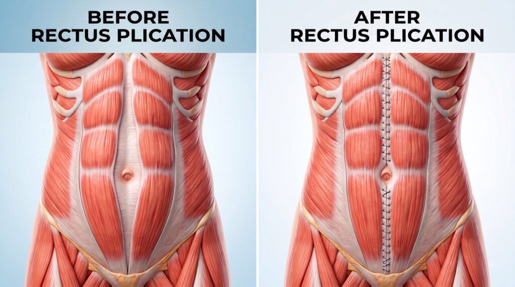 Rectus plication: before and after