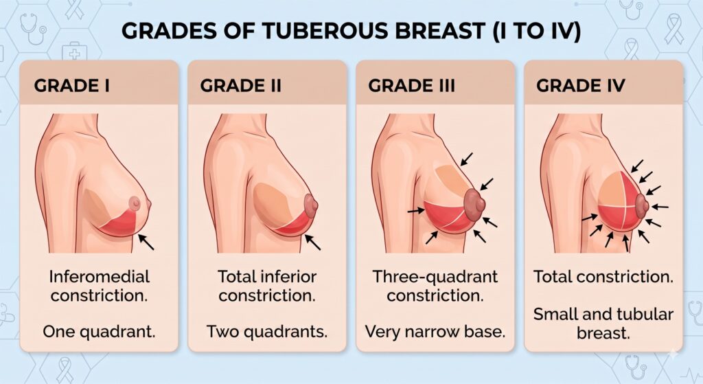 Grades of tuberous breast (I to IV)